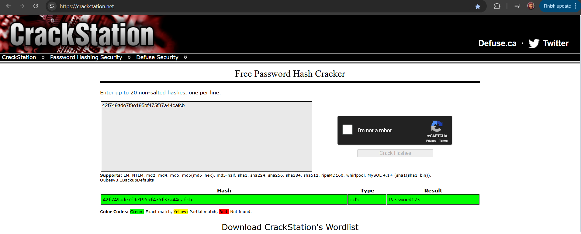 Cracking Password Hash with CrackStation